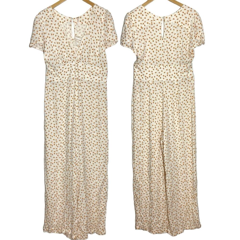 Free People Ivory Peach Print Mia Jumpsuit Wide Leg  Size 12
